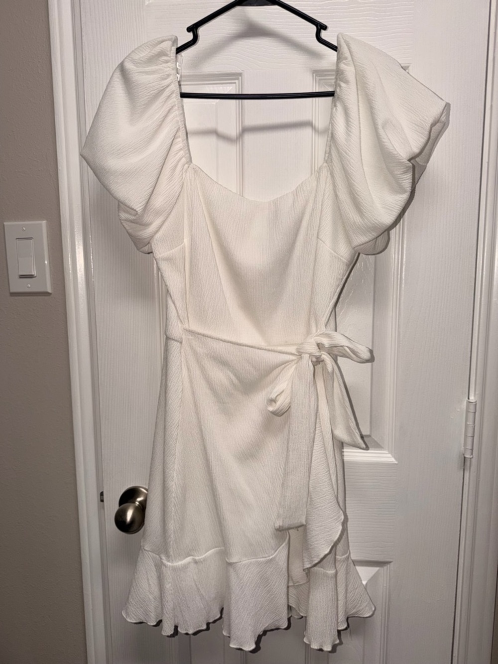 Trixxi White Puff Sleeve Wrap Mini Dress